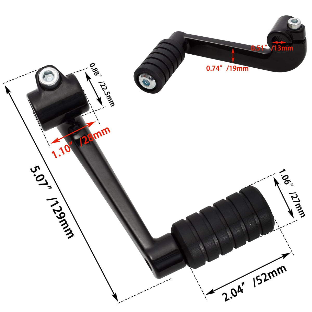 WOWTK shift lever size comparison showing scale and correct OEM alignment