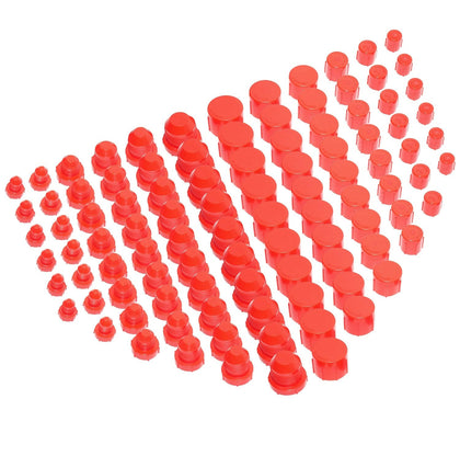 WQZLNX front layout of full 144-piece kit showing red caps and plugs for quick selection benefit