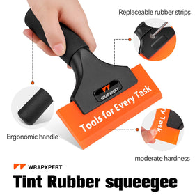 WRAPXPERT 5-inch blade close-up showing replaceable rubber for scratch-free use