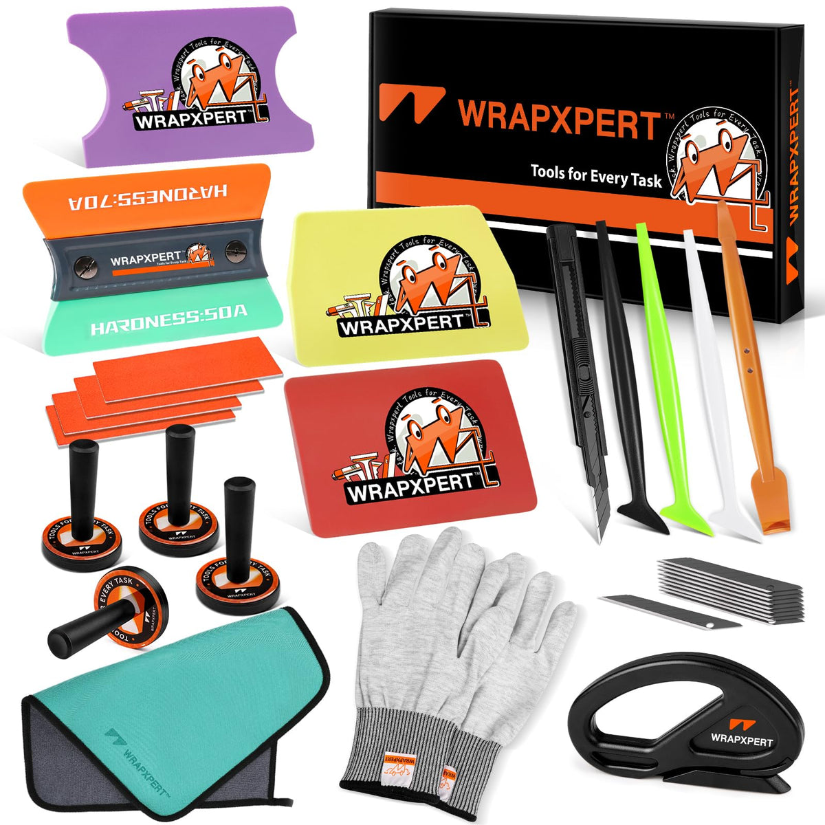 WRAPXPERT front view of complete 21-in-1 kit showing organized tools for fast setup and portability
