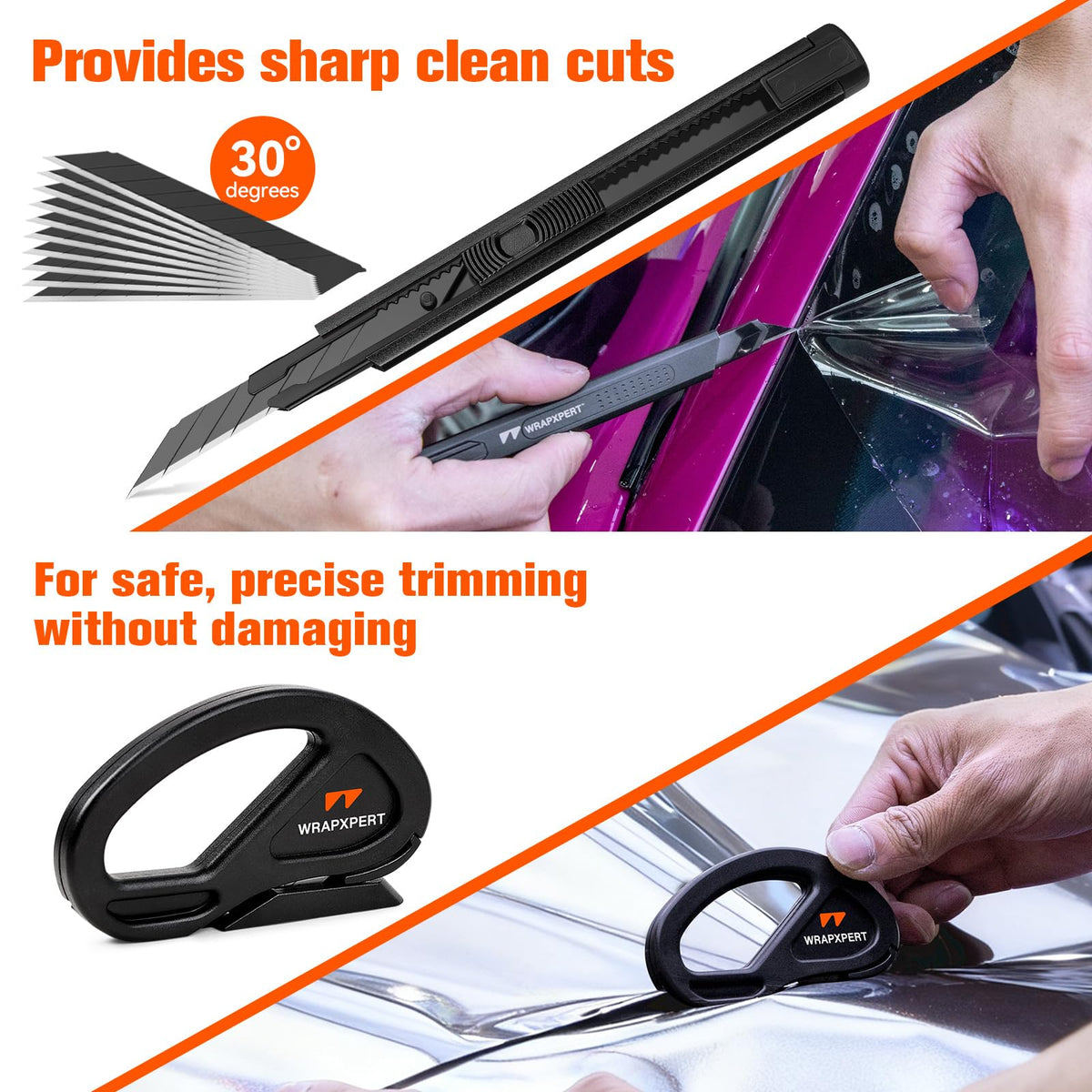 WRAPXPERT micro squeegee detail reaching tight edges to remove bubbles and creases