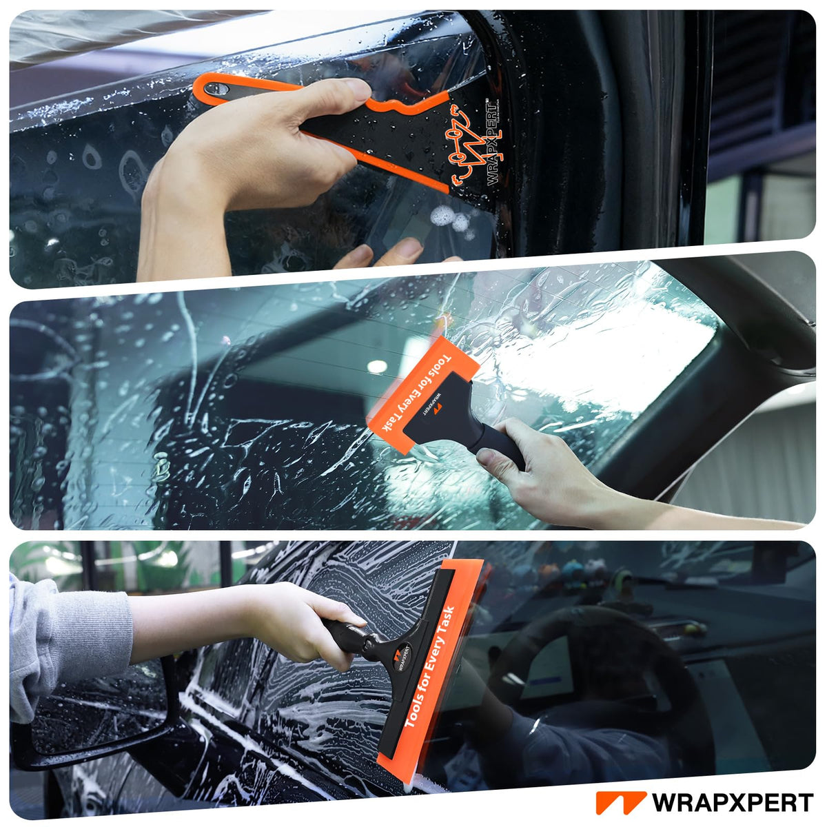 WRAPXPERT soft PU wide blade close-up showing smooth edge to spread water and protect film