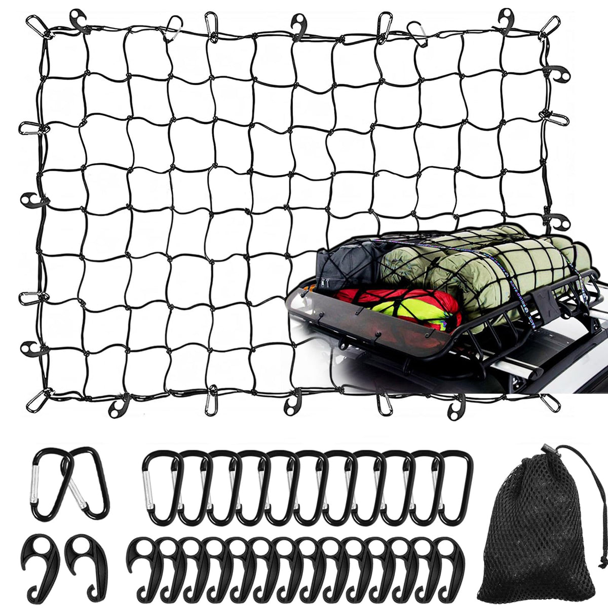 WSSROGY front view of cargo net unfolded showing full weave and benefits