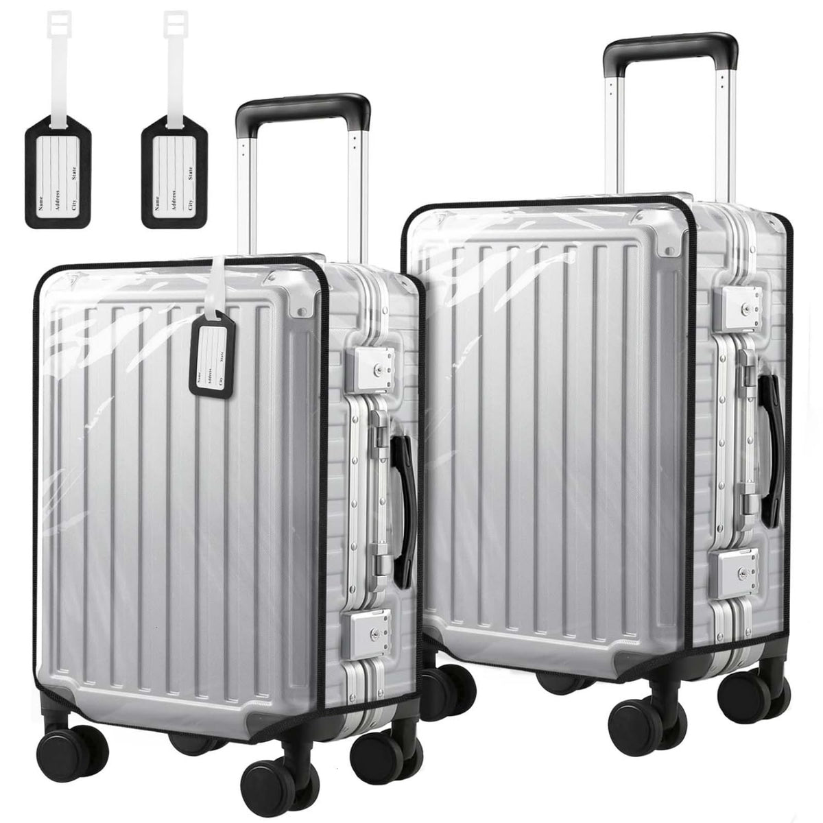 WSSROGY front view of clear 28-inch cover protecting suitcase for clean look