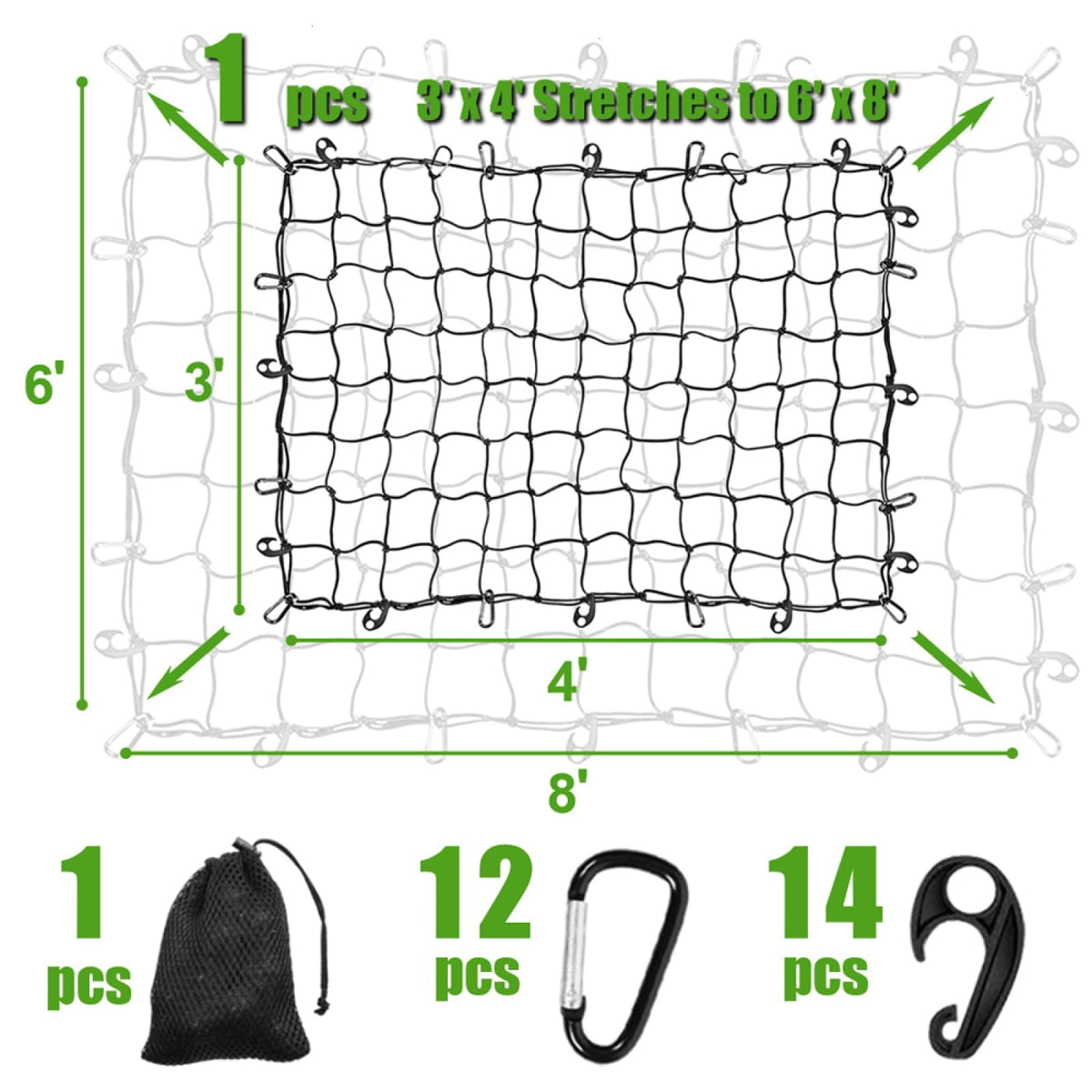 WSSROGY stretched cargo net expanded to maximum size for versatile coverage