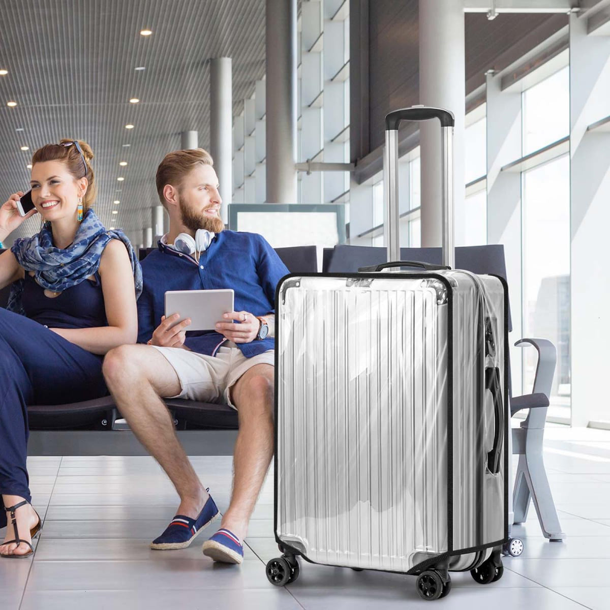 WSSROGY suitcase in baggage claim with transparent cover for faster spotting
