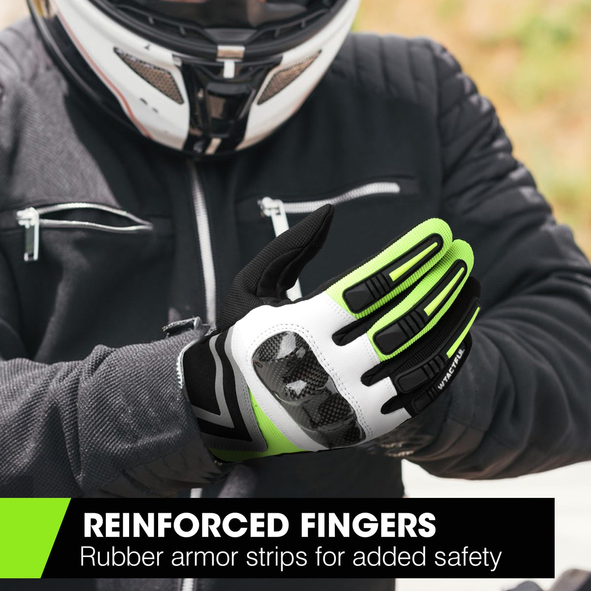 WTACTFUL gloves in use on motorcycle demonstrating control and comfort