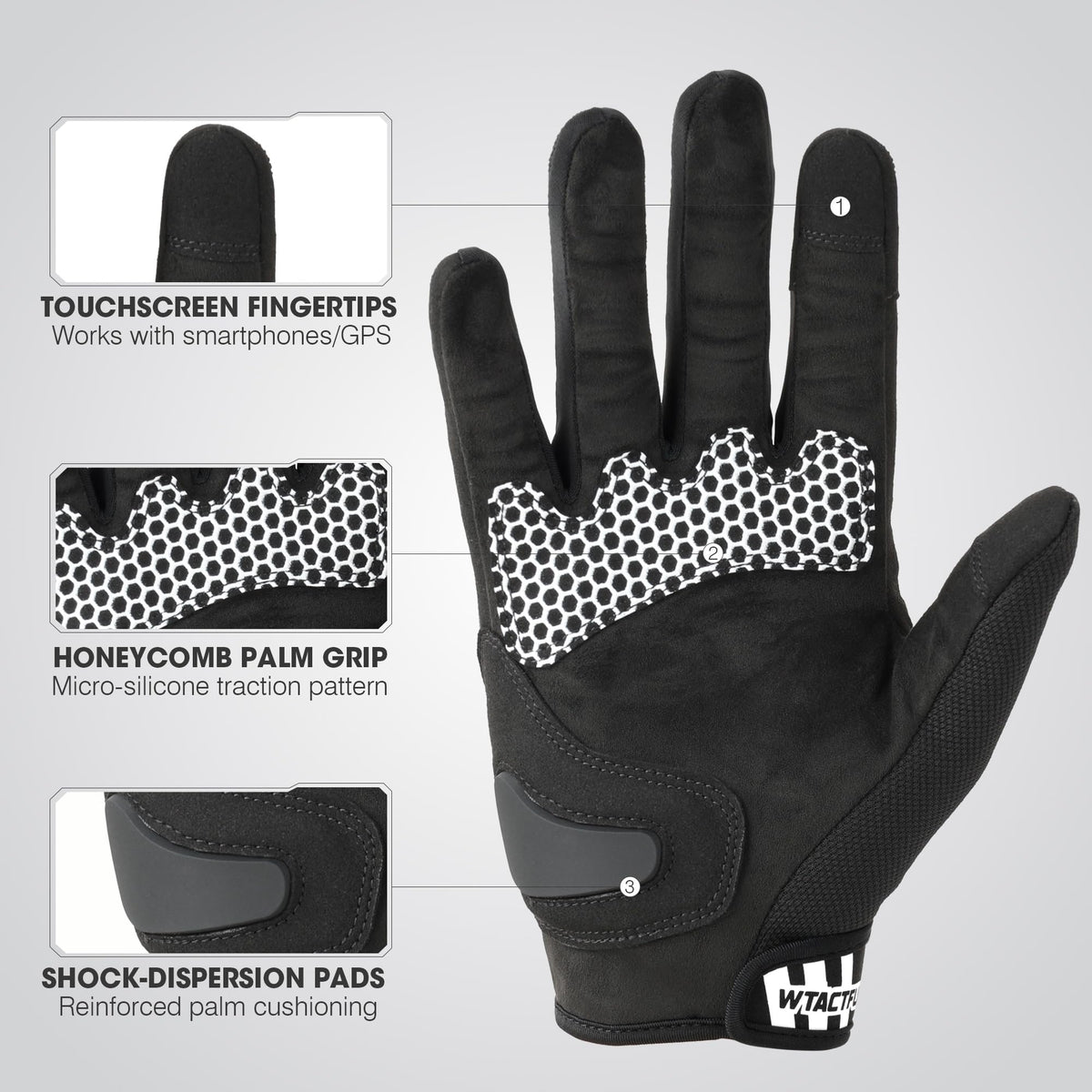 WTACTFUL palm texture detail with silicone print for enhanced grip