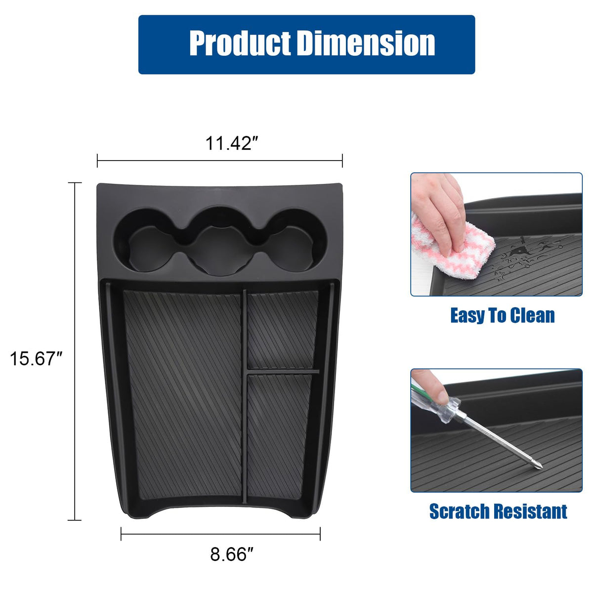 Wuchurth compartment detail with keys and phone showing separation and easy access benefit