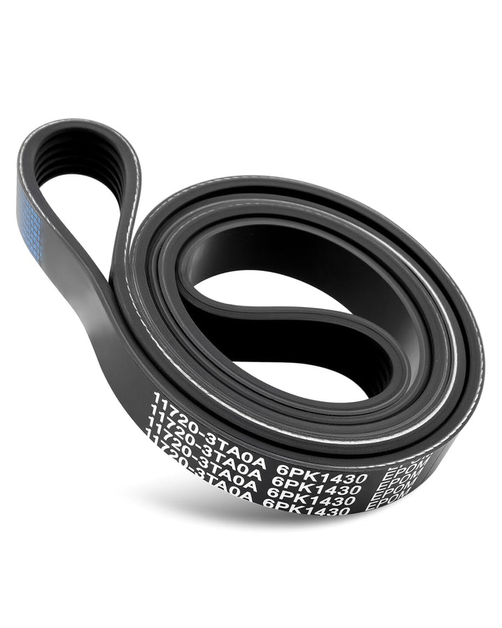 Wujexuhe front view of packaged serpentine belt showing clear part number and fitment benefits