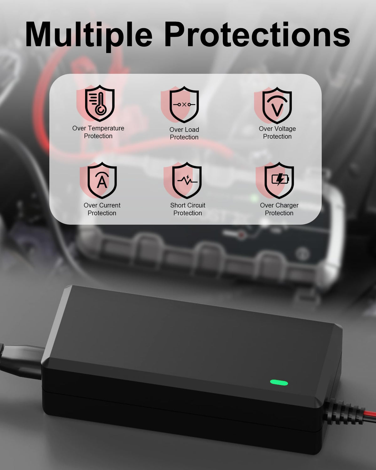 WUKUR charger on garage workbench ready to speed up jump starter charging