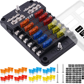 WUPP fuse block front view showing twelve fuse slots and clean wiring benefit