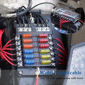 WUPP fuse block beside ruler showing compact size for flexible mounting benefit