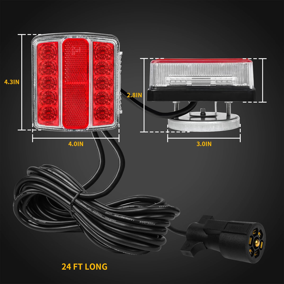 WUSHIXAN 24ft cable and 7-pin plug ready to connect for easy installation