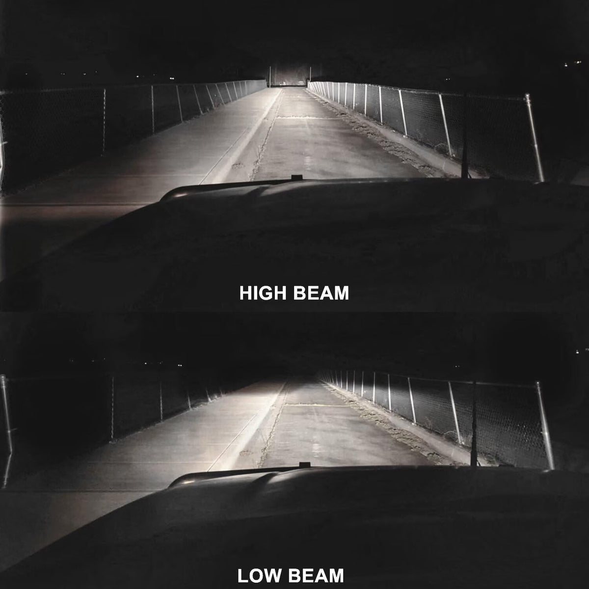 Wuzno headlight beam pattern on dark road showing improved visibility