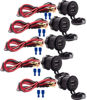 WYMECT front view dual USB outlet showing ports and blue LED for easy night use
