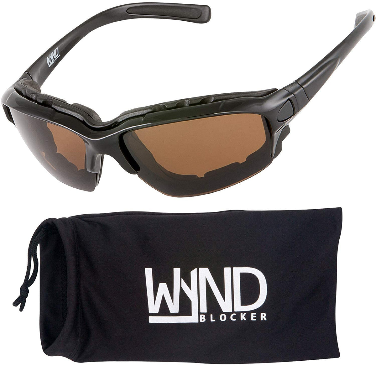 WYND Blocker front view showing frame shape and amber lens benefit glare reduction