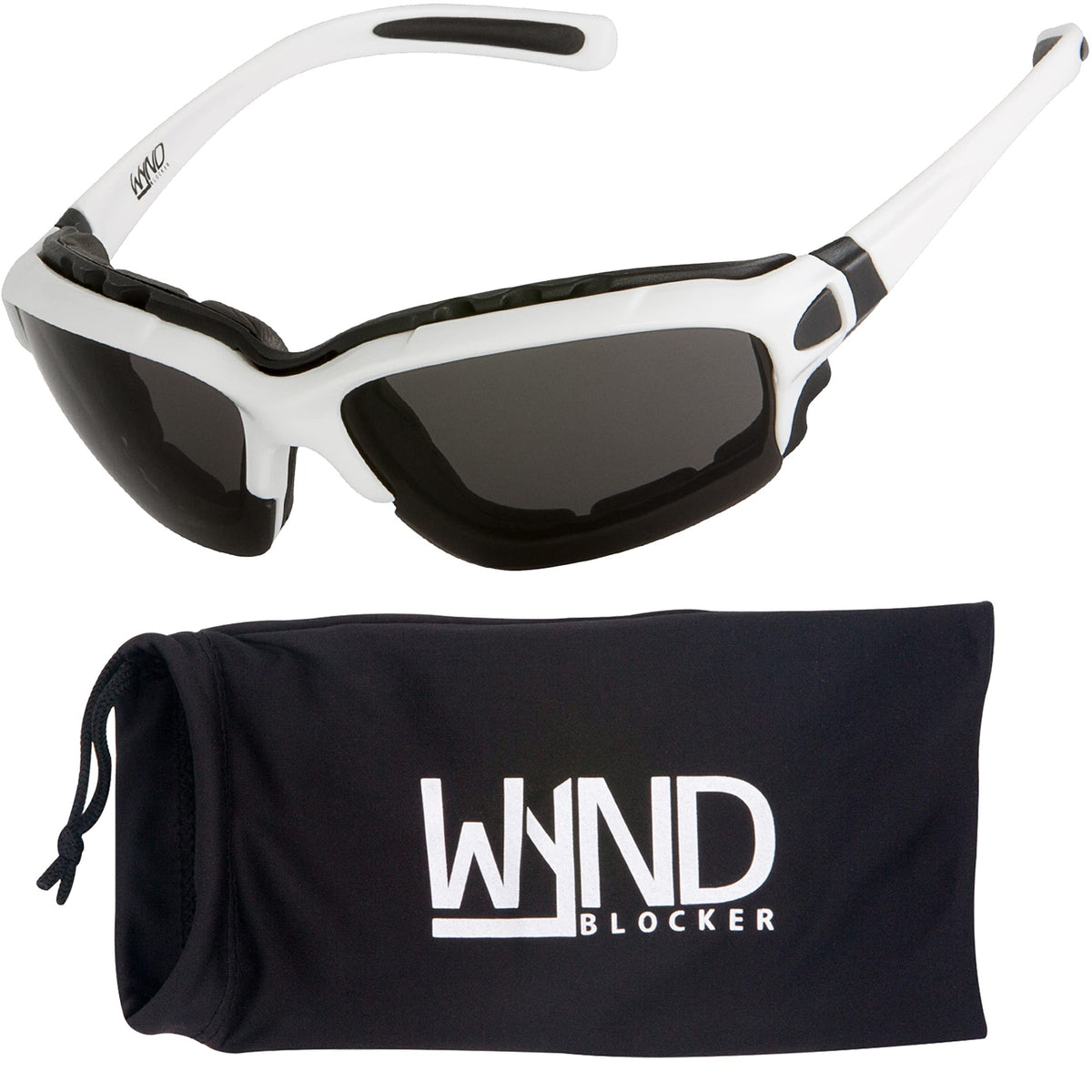 WYND Blocker Halvert front view showing white frame and smoke lens for clear road vision