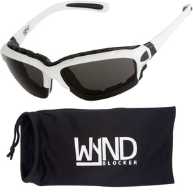 WYND Blocker Halvert front view showing white frame and smoke lens for clear road vision