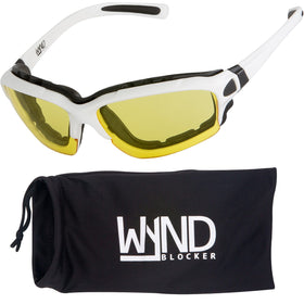 WYND Blocker front view of white-yellow Halvert sunglasses showing frame and lens for clear protection