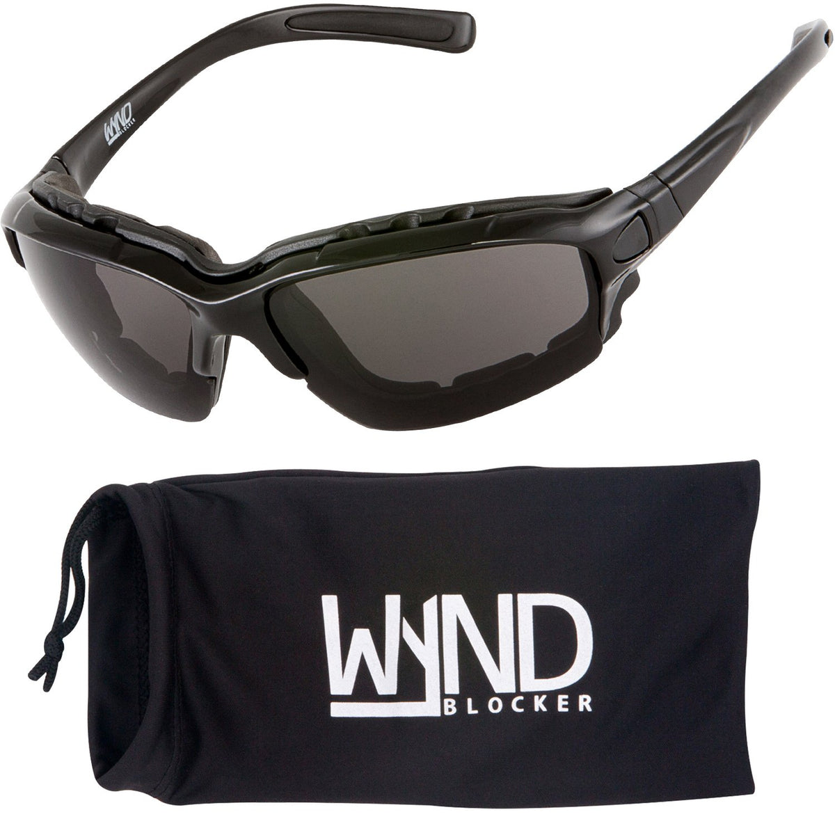 WYND Blocker front view showing frame shape and smoke polarized lens benefit glare reduction