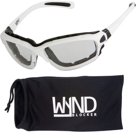 WYND Blocker front view white frame showing clear lenses and secure fit benefit