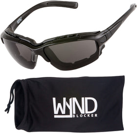 WYND Blocker front view showing sleek black frame and smoke lenses for clear road vision