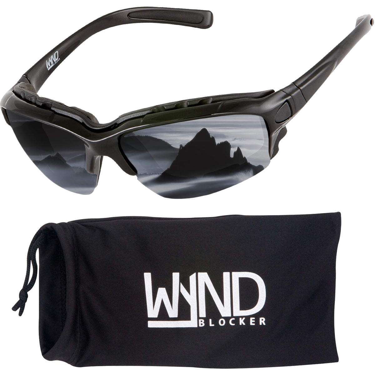 WYND Blocker front view showing frame fit and mirror lenses for clear vision