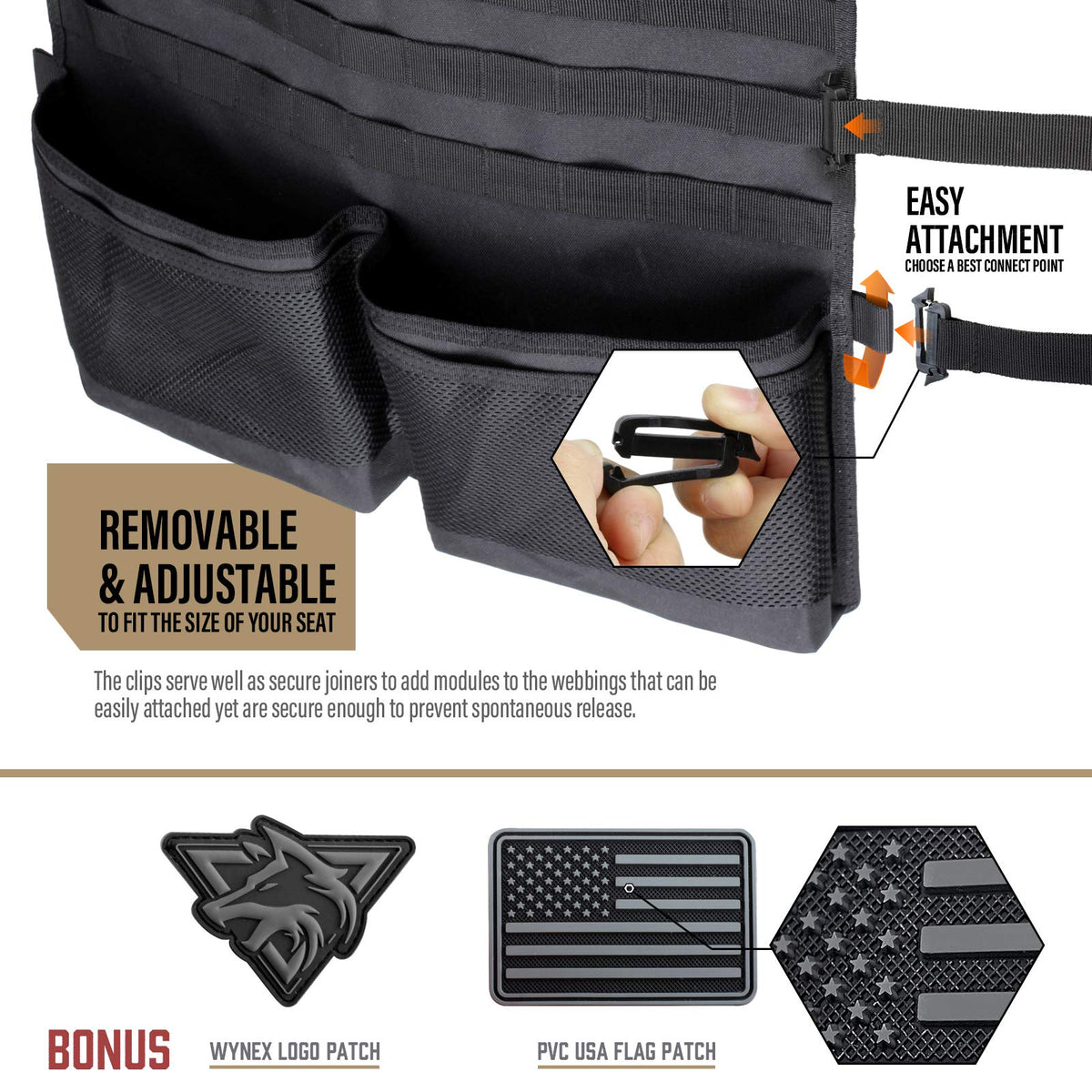 WYNEX detachable clear window pocket holding a tablet for entertainment visibility