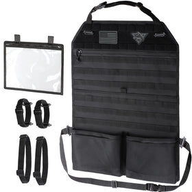 WYNEX front view of seatback organizer showing full coverage and pockets, protecting seat