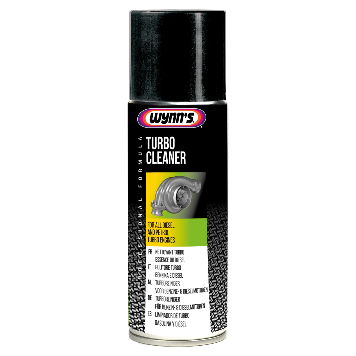 Wynn's turbo cleaner 200ml front can showing label and nozzle, professional maintenance benefit