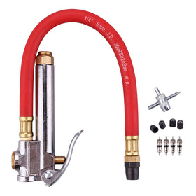 WYNNsky inflator front view showing chrome housing and red hose for durable handling