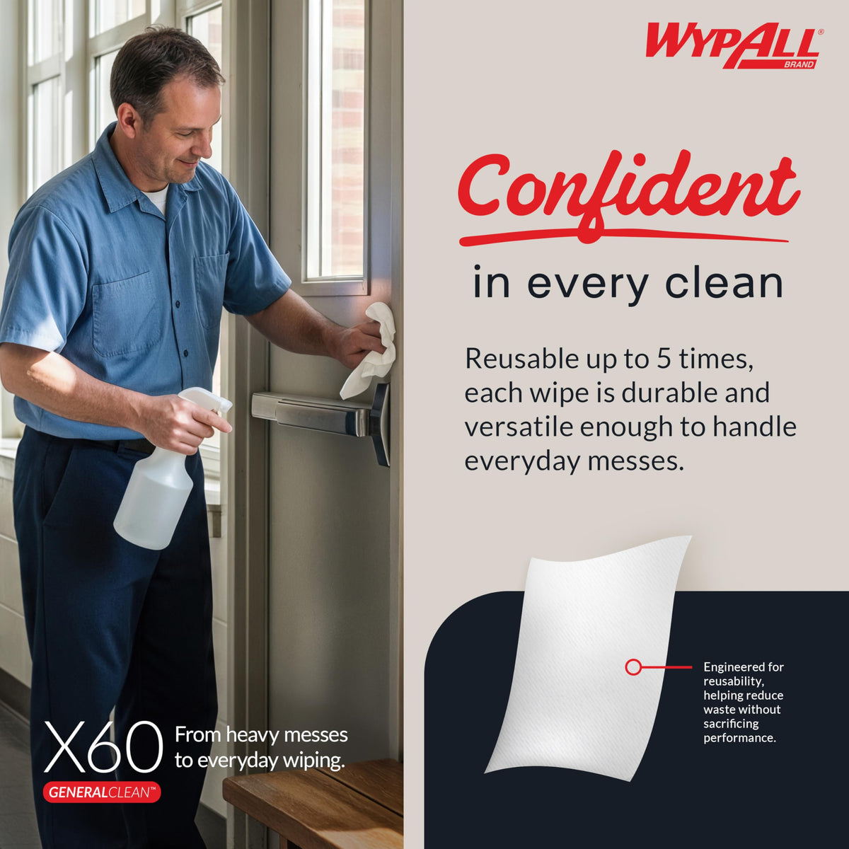 WypAll perforation tear detail enabling easy, controlled sheet removal benefit