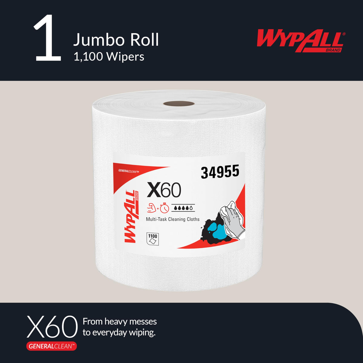 WypAll single sheet closeup showing clean edge and fast absorbency benefit