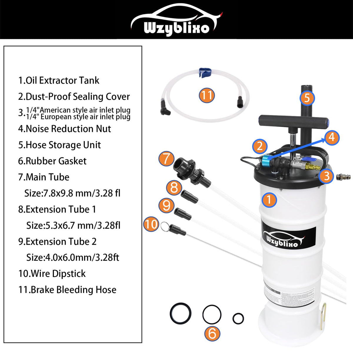 Wzyblixo extended suction hoses close-up enabling deep reach into reservoirs