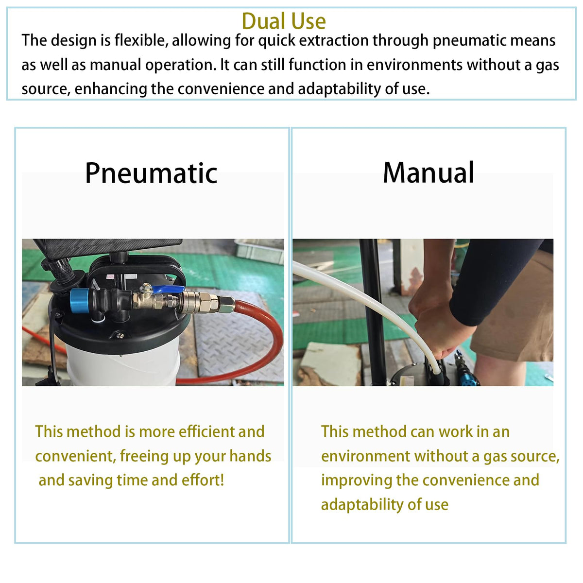 Wzyblixo hand pump and pneumatic valve closeup allowing manual or air-powered use