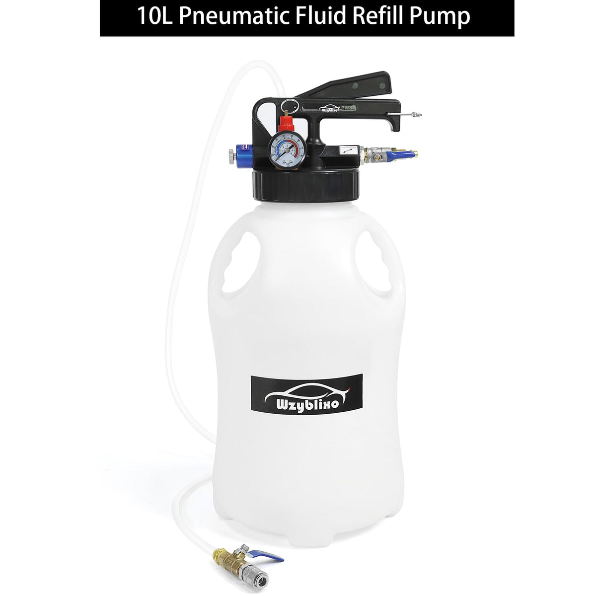 Wzyblixo pump next to common workshop tools showing 10L scale and portability benefits