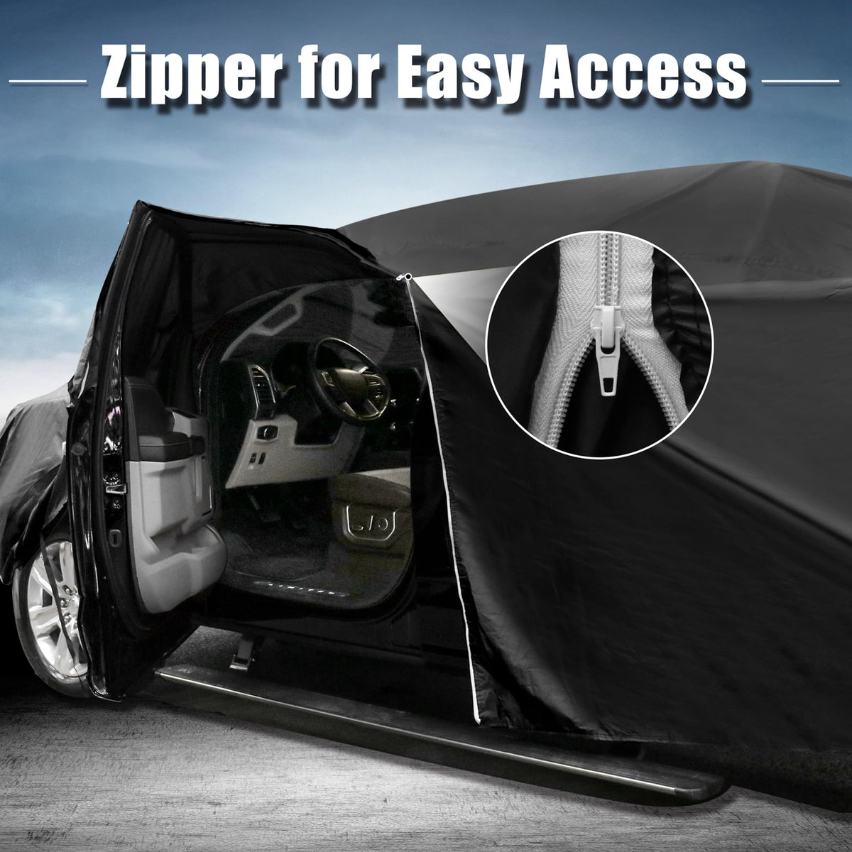 X AUTOHAUX driver door zipper close-up for quick vehicle access