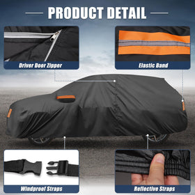 X AUTOHAUX elastic hem and straps securing cover against strong winds