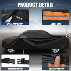 X AUTOHAUX elastic hem and wind straps securing cover in strong winds