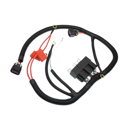 X AUTOHAUX front view of dual fan harness package showing fitment and benefits