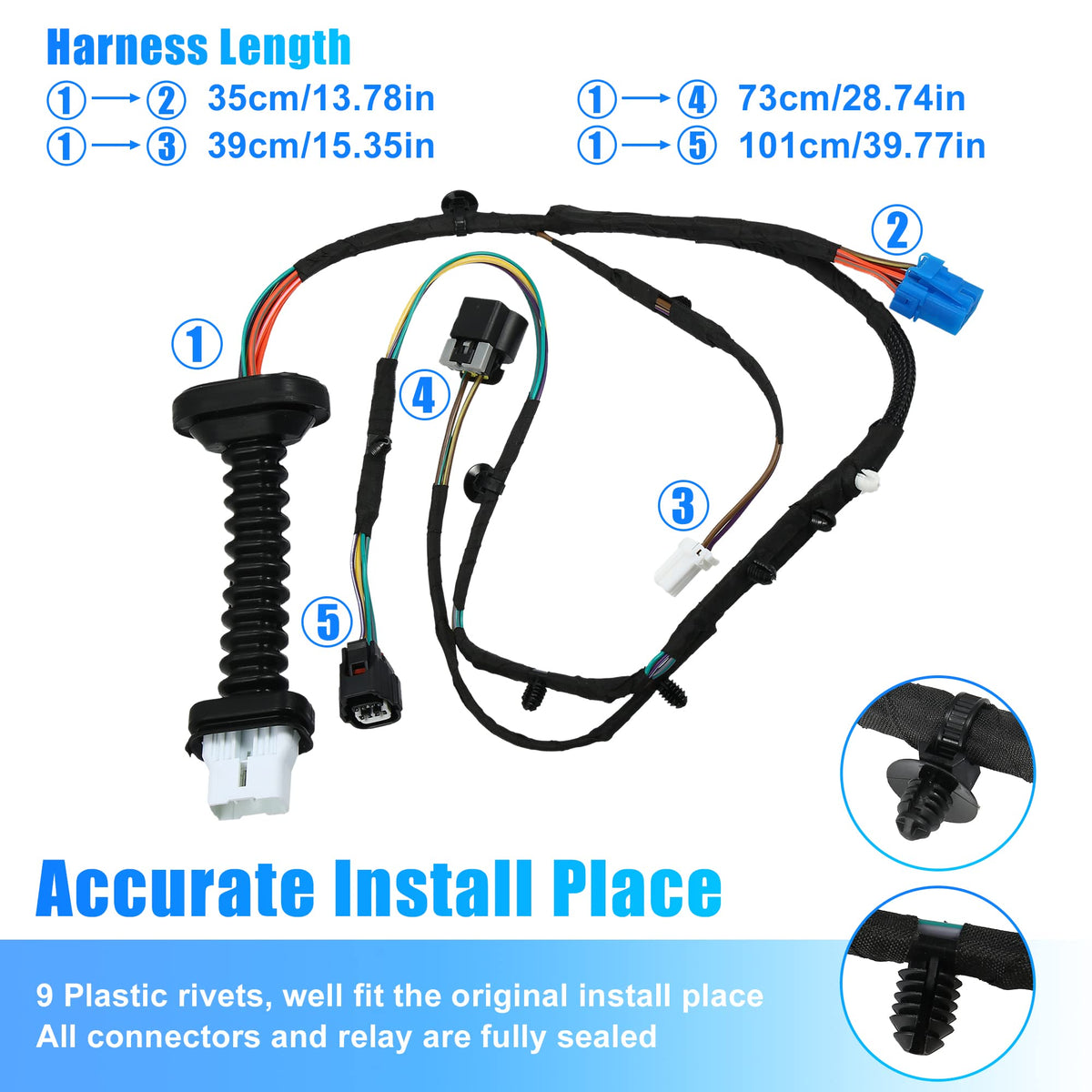 X AUTOHAUX right rear door harness installed illustrating weatherproof connector sealing
