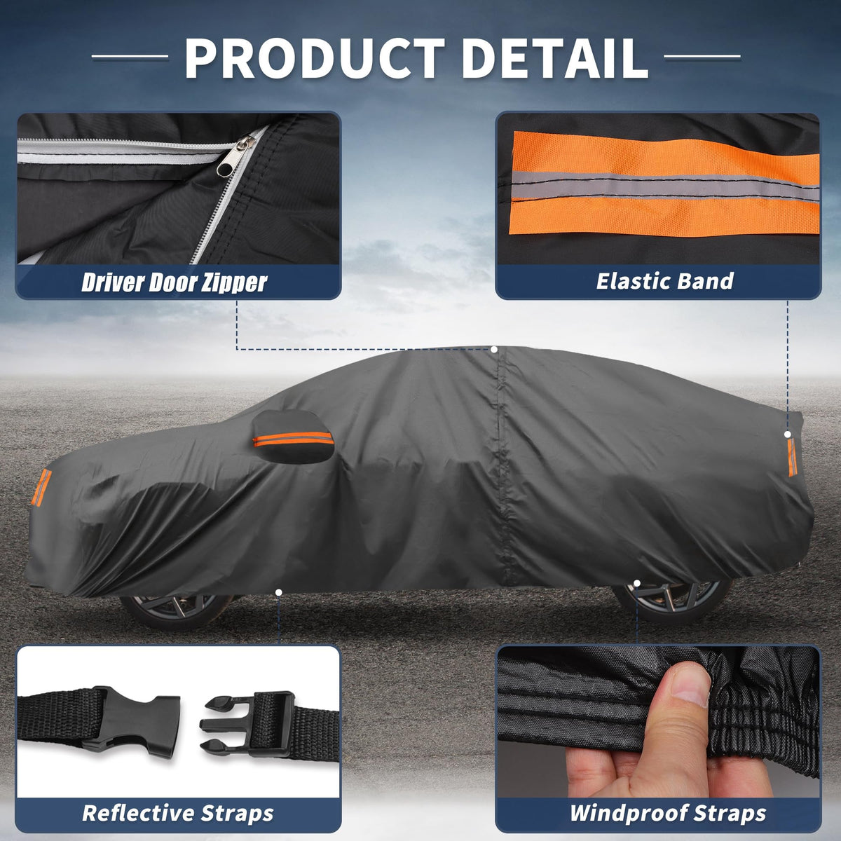 X AUTOHAUX windproof strap and elasticized hem keeping cover secure