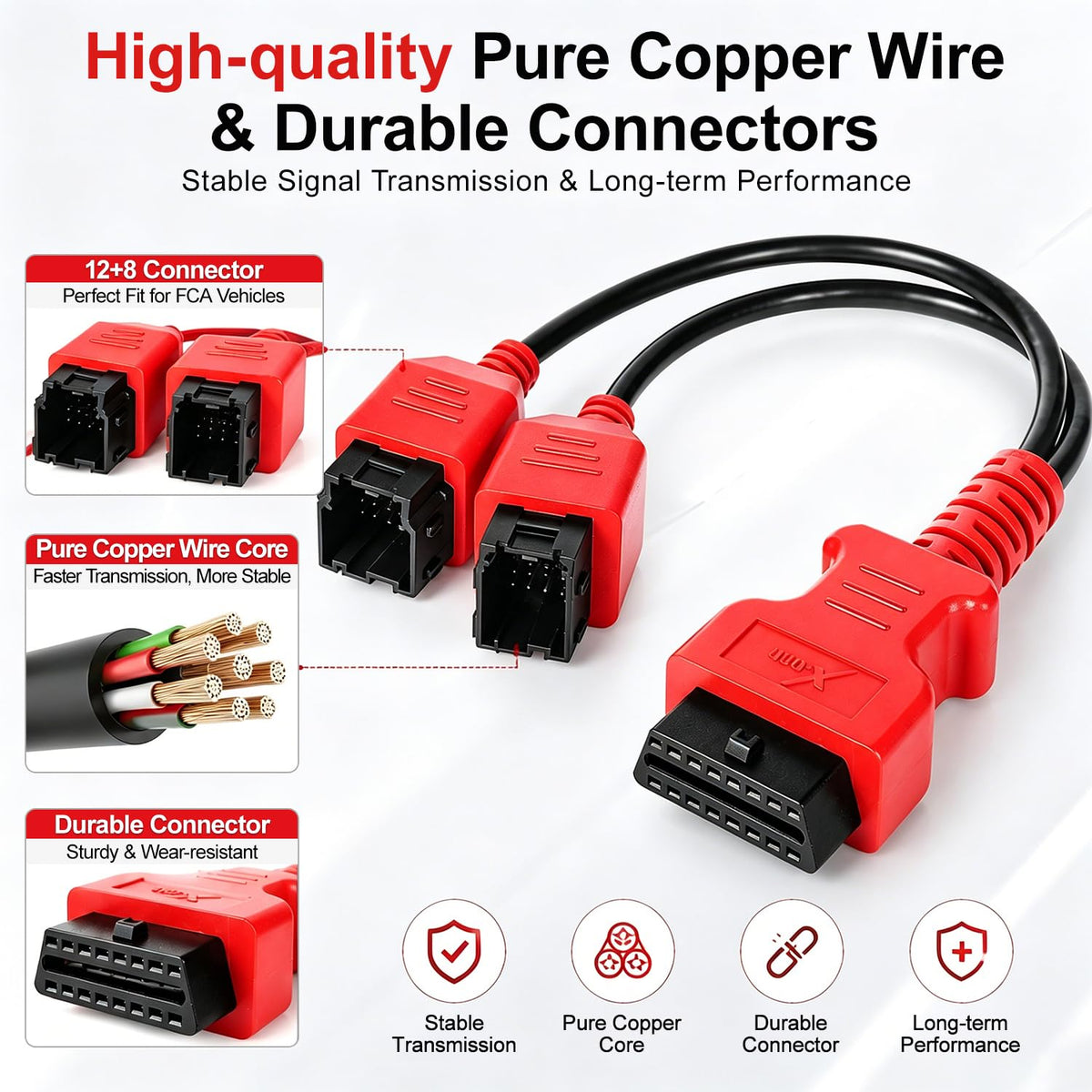 X-OBD cable close-up of solid copper wiring for reliable signal