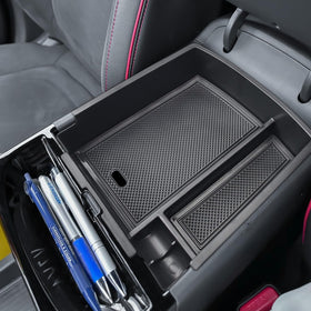 X-TKER front view showing fit in Tucson console and added organized storage