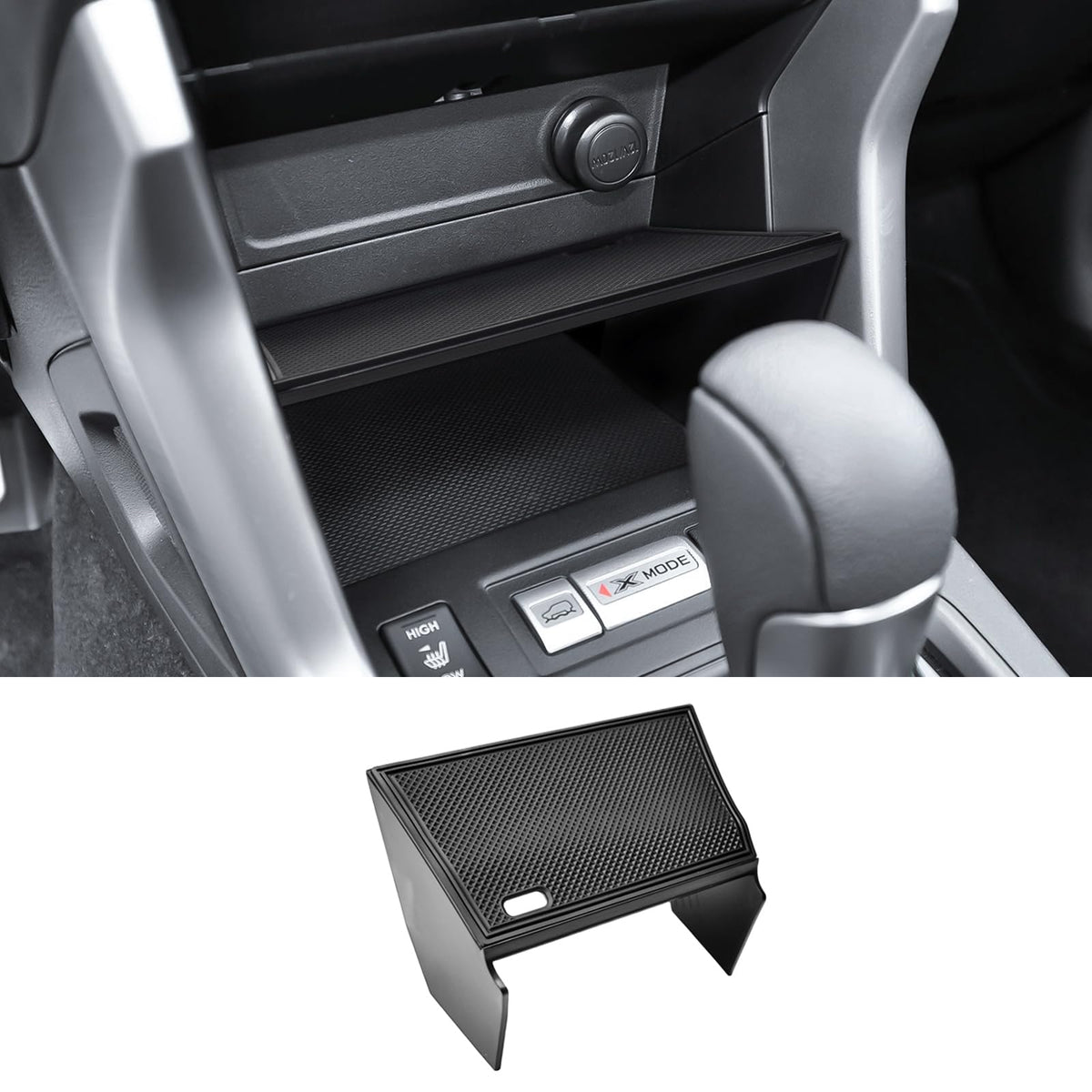 X-TKER front console shelf overview showing neat two-tier storage and easy access