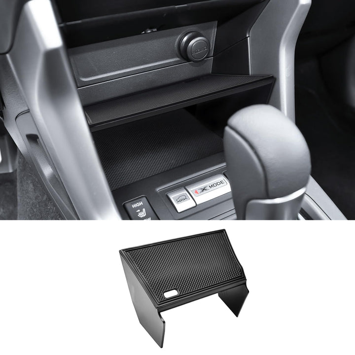 X-TKER front console shelf overview showing neat two-tier storage and easy access