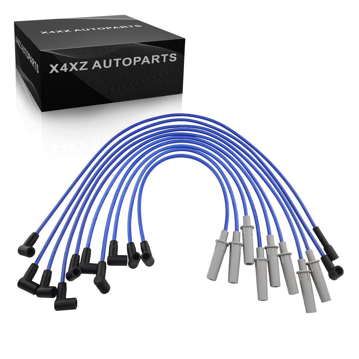 X4XZ 110040 front view of 10-piece spark plug wire set showing packaged kit and label benefits