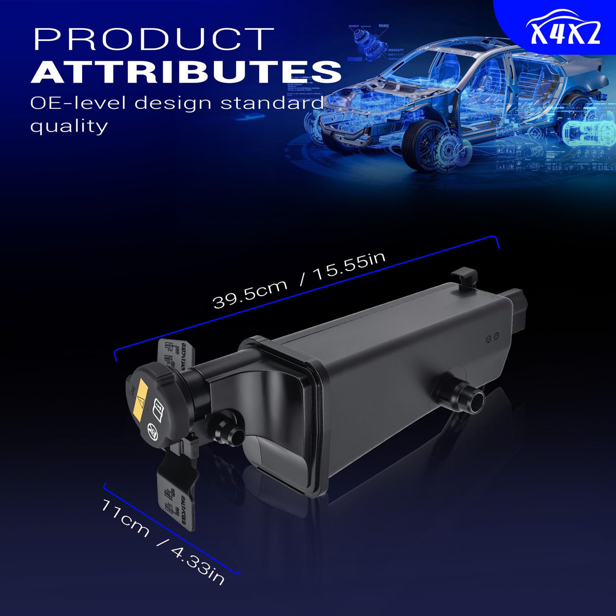 X4XZ reservoir next to ruler showing scale and dimensional clarity benefit