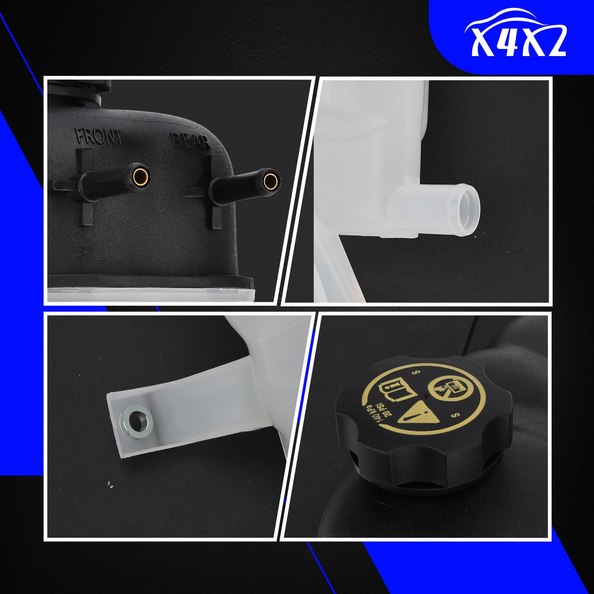X4XZ coolant reservoir packaging and label protecting part during shipping benefit